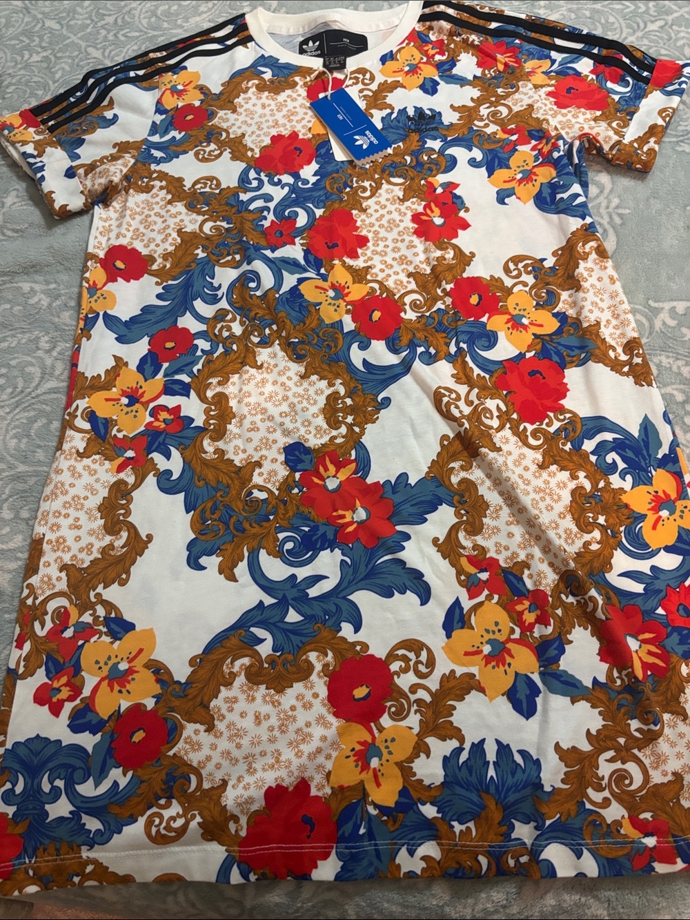 Adidas Short-Sleeve Floral Baroque Print Tee Dress
